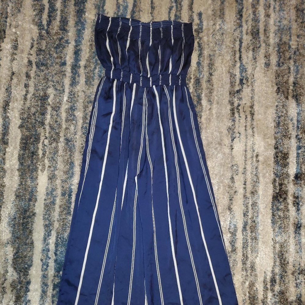 FOREVER 21 Satin blue-and-white striped jumpsuit || sz Sm GUC - Picture 4 of 13
